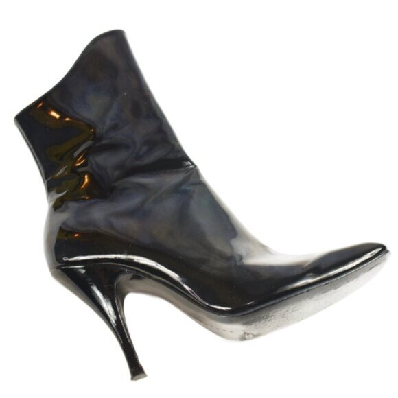 Dora Teymur Black Patent Leather Square Toe Stiletto Ankle Boot, Size 38 - Picture 5 of 8
